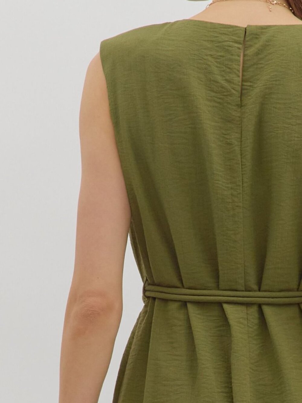 Sage Belted Midi Dress - Picture 7 of 7